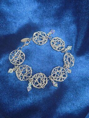 4U By Chelle Silver Tone Wire-Wrapped Bracelet With Crystal Beads